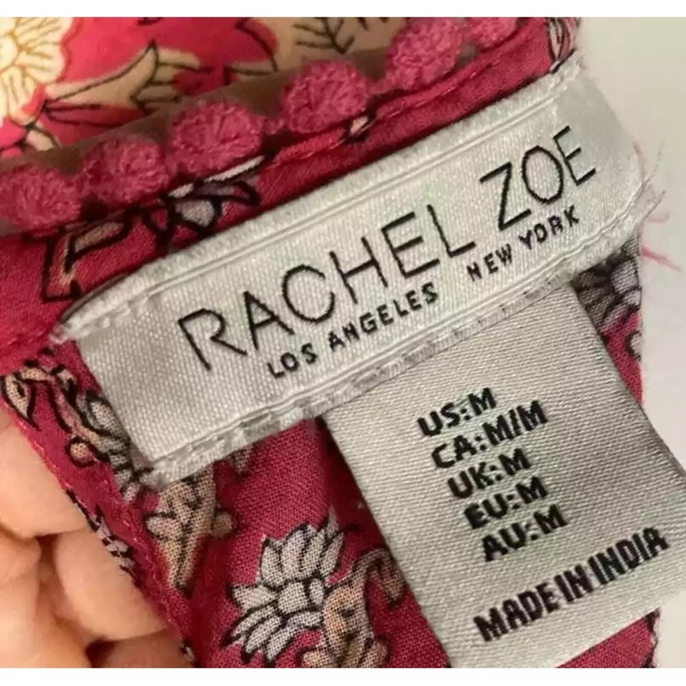 Rachel Zoe Pink Boho Top Medium Block Print India Cotton Gauzy - Picture 5 of 5